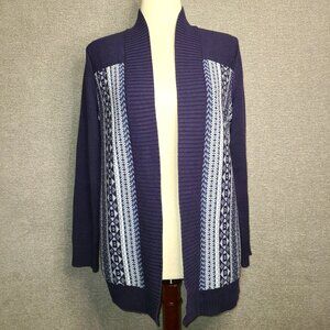 Liz Claiborne Blue and White Knit Cardigan Sweater Size M